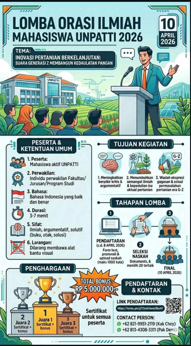 Lomba Orasi Ilmiah Mahasiswa Unpatti 2026, Suara Gen Z Membangun Kedaulatan Pangan