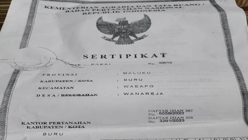 Terbitkan Sertifikat di Tanah Adat, Pejabat Kantor BPN Buru dan Camat Waeapo Bakal Dipolisikan